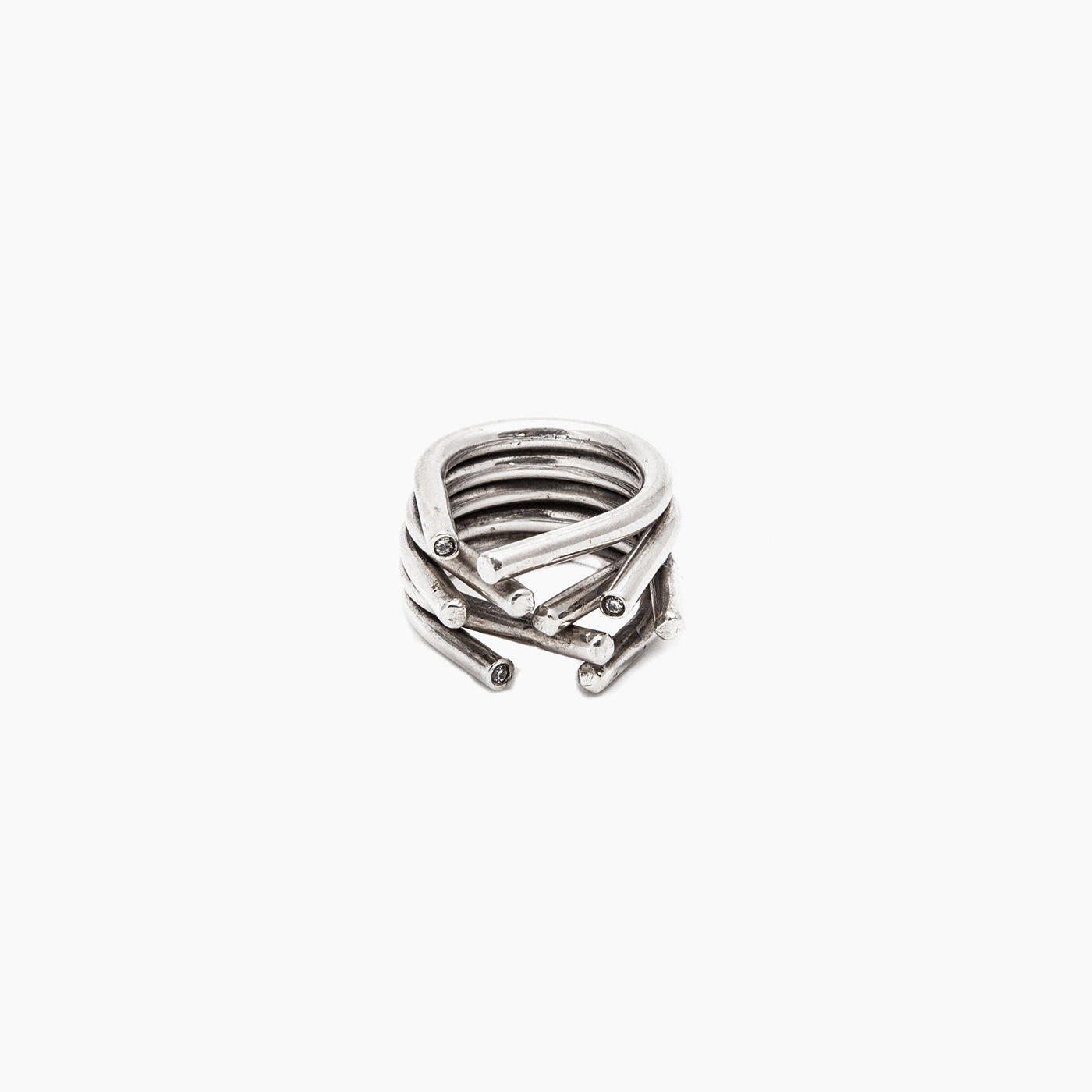 innan jewellery sterling silver champagne diamond chaotic ring 