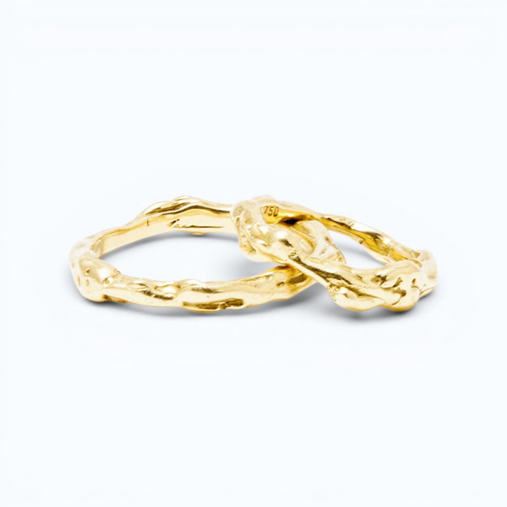 haliae hers and his wedding bands in yellow gold, product image, INNAN Jewellery Berlin