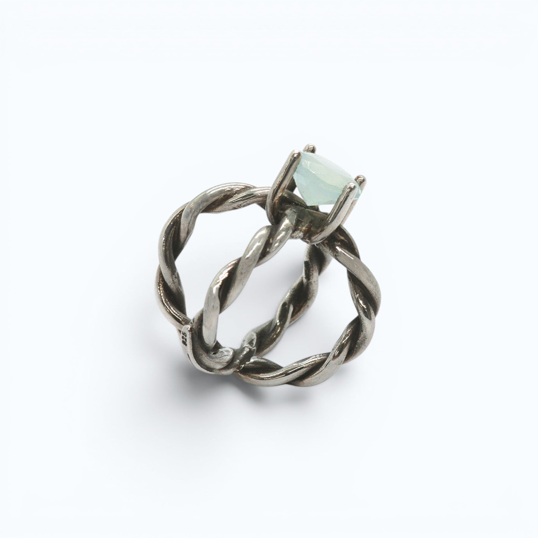 royal celeste universe ring in silver with blue chalcedony, product image front view, INNAN Jewellery Berlin