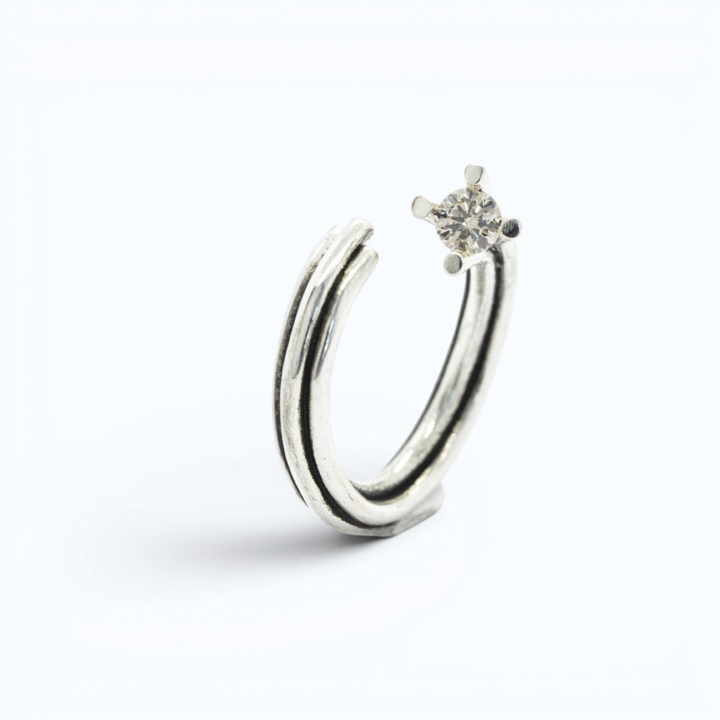 vortex ring in silver with 0.3 ct champagne diamond, product image side view, INNAN Jewellery Berlin