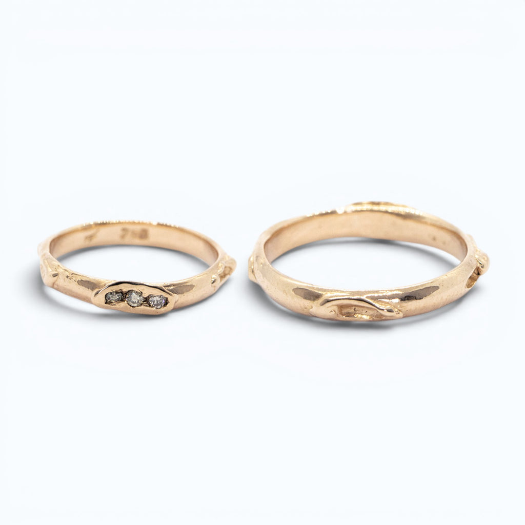 antre wedding ring for her in rose gold with champagne diamonds, hers and his bands, product image, INNAN Jewellery Berlin