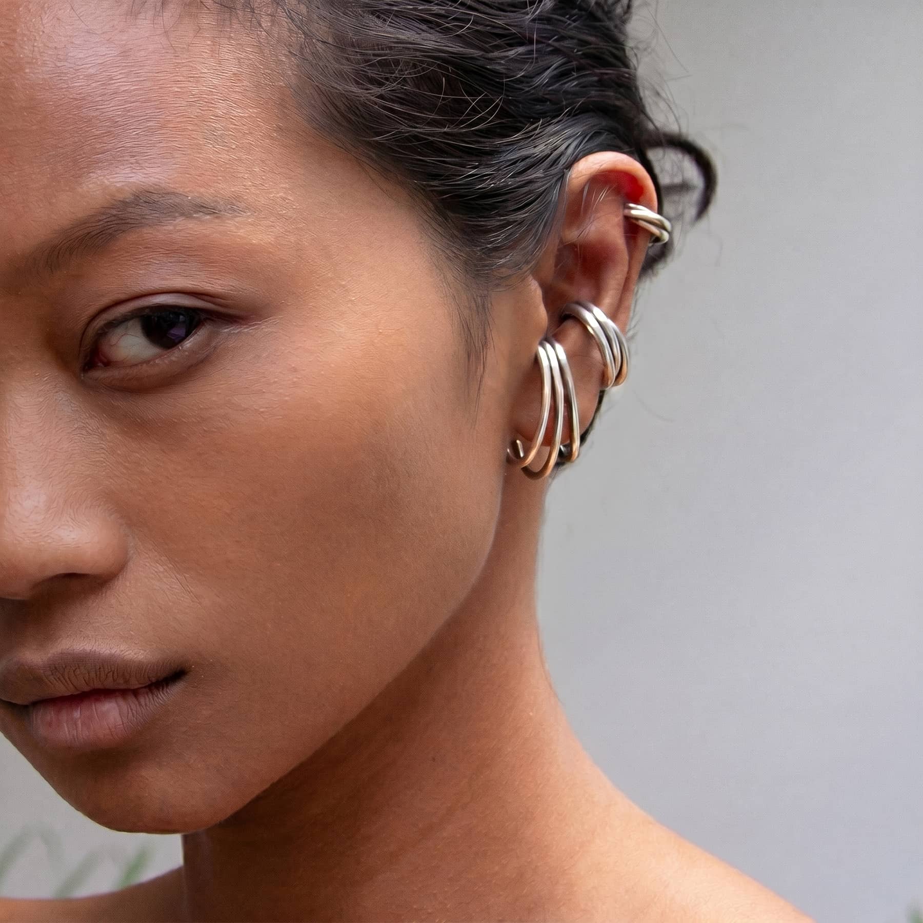 trio silver earrings, product image, INNAN Jewellery Berlin
