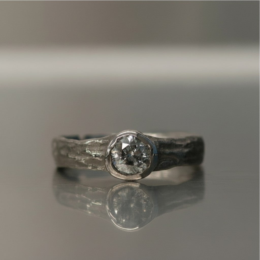 Verve engagement ring in 18 ct white gold with a 0.52 ct salt and pepper diamond by Innan Jewellery