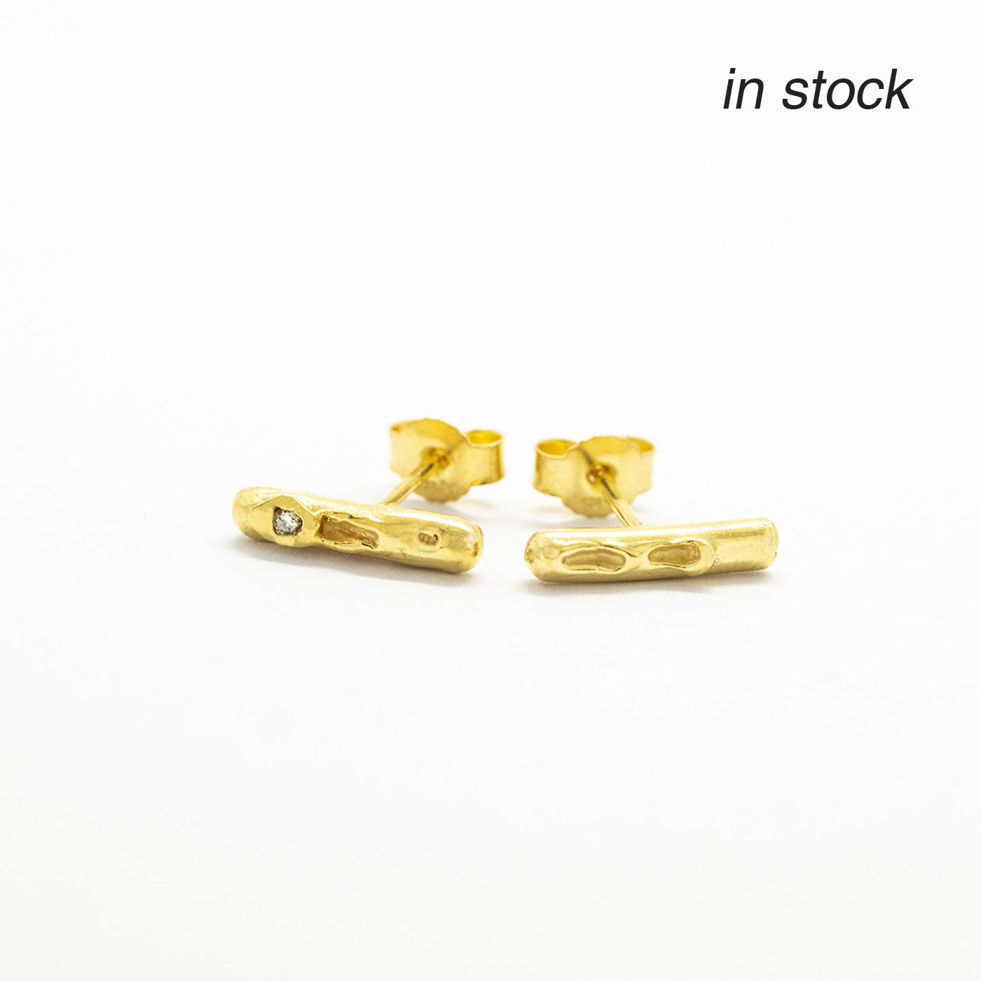 earrings cenote bar silver 18ct gold plated champagne diamond product view innan jewellery independent atelier berlin in stock