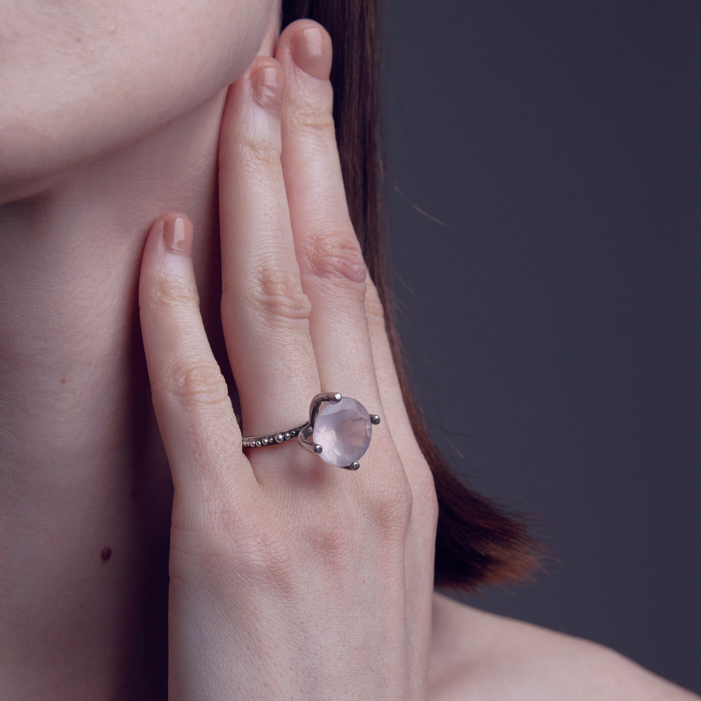ring stardust rose silver rose quartz product view innan jewellery