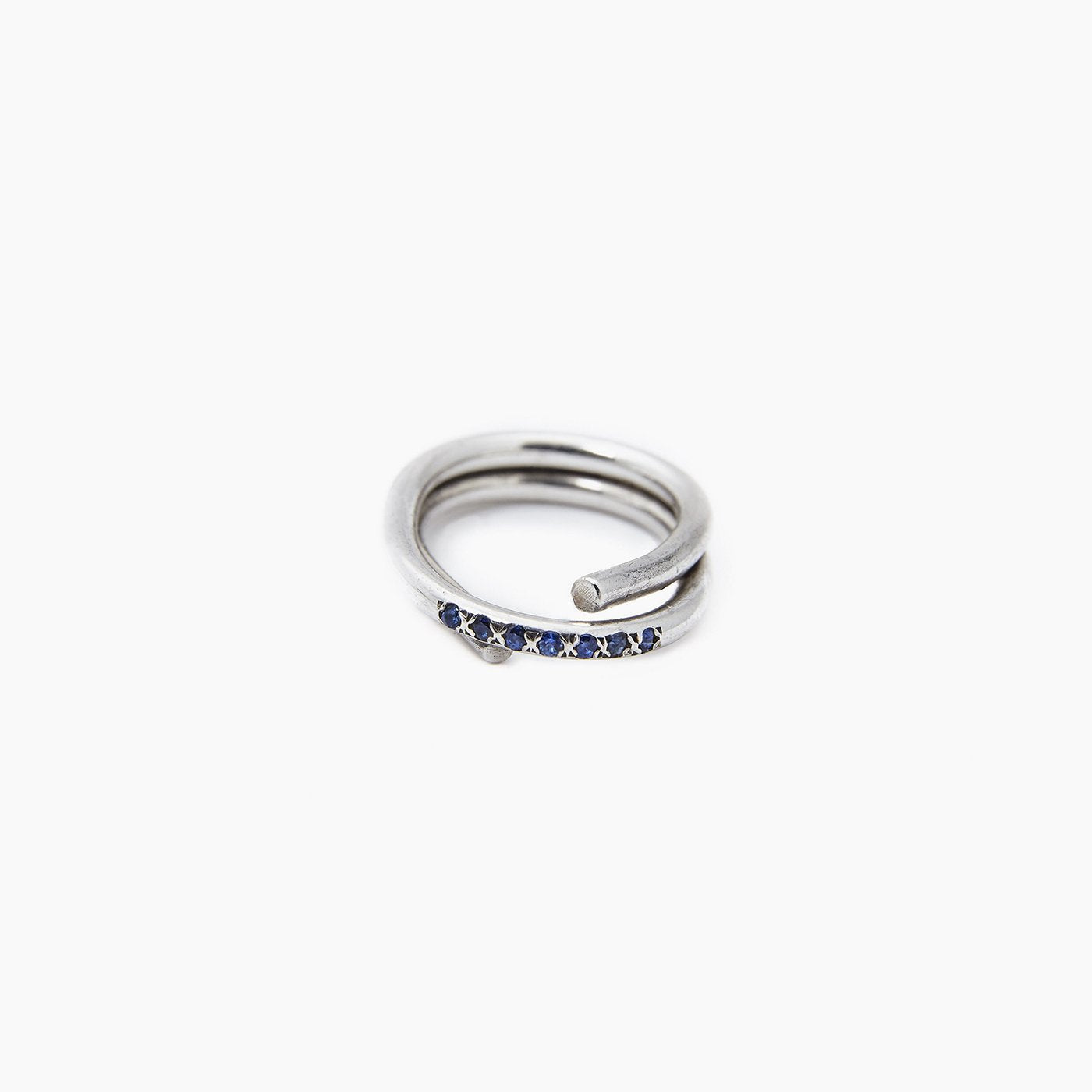 ring chaotic petite infinity silver blue sapphire product view innan jewellery