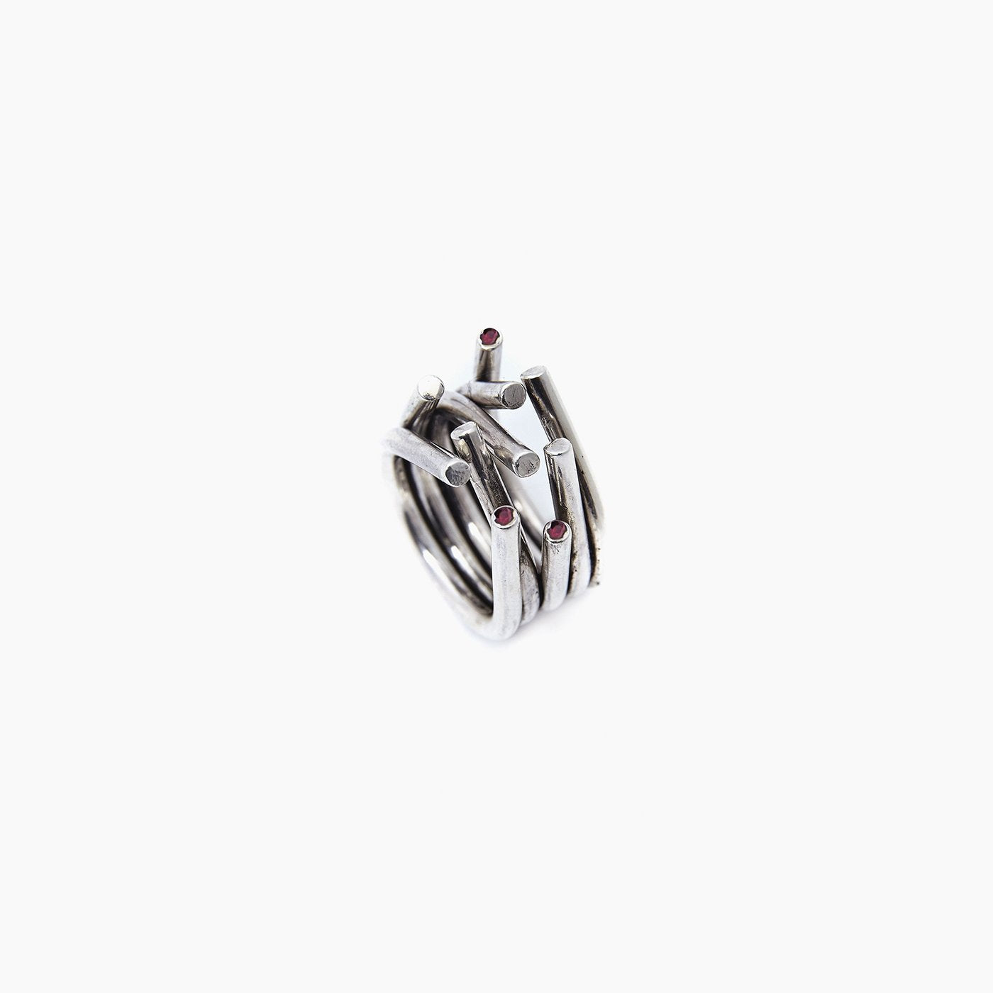 ring chaotic silver red ruby product view innan jewellery